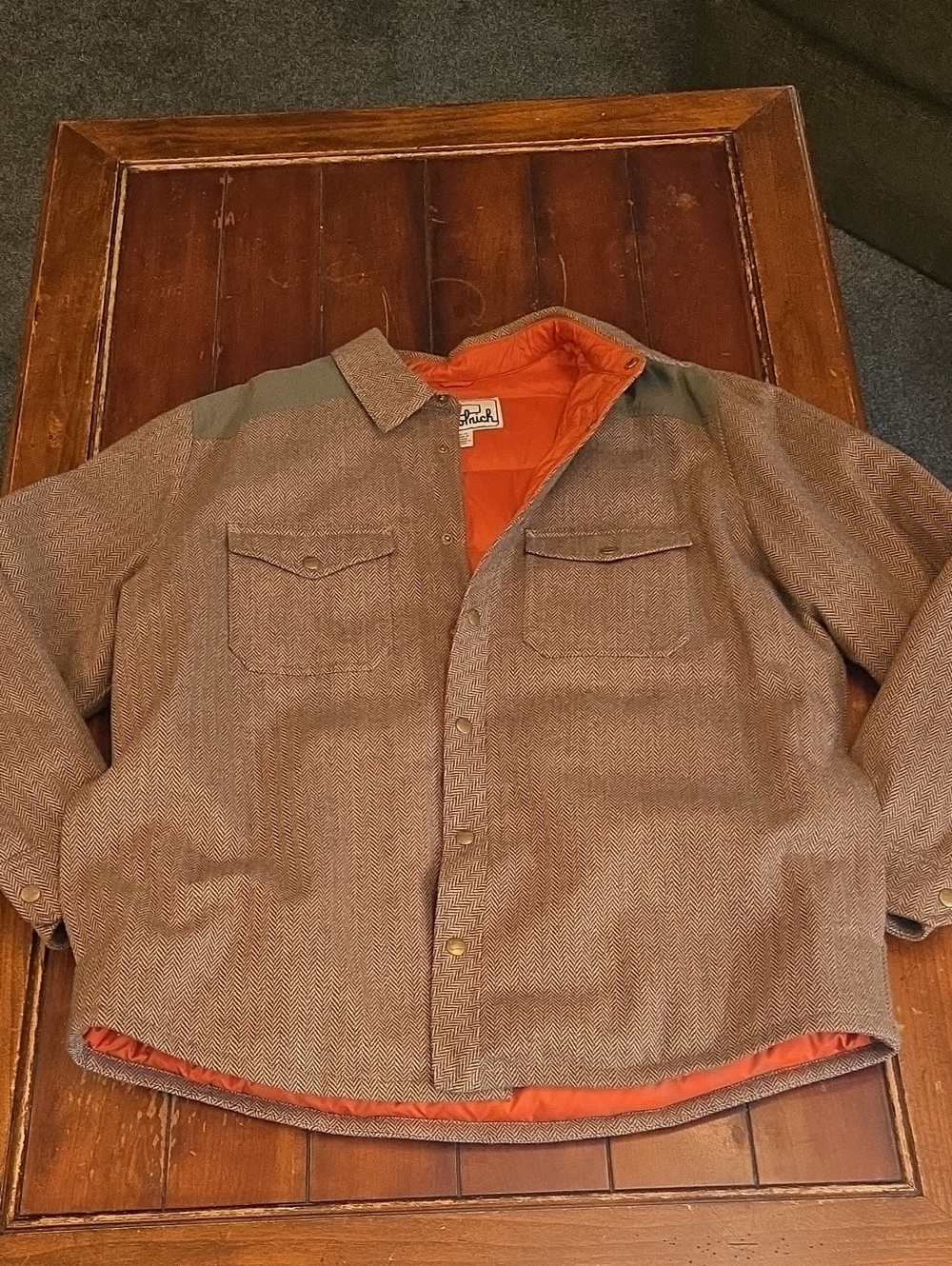 Woolrich Brown Herringbone Jacket with Orange Quilted Lining